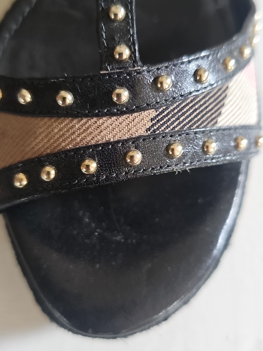 Burberry Beige/Black Check Leather and Canvas Espadrille Wedge Sandals Size 39.5 - Picture 4 of 10